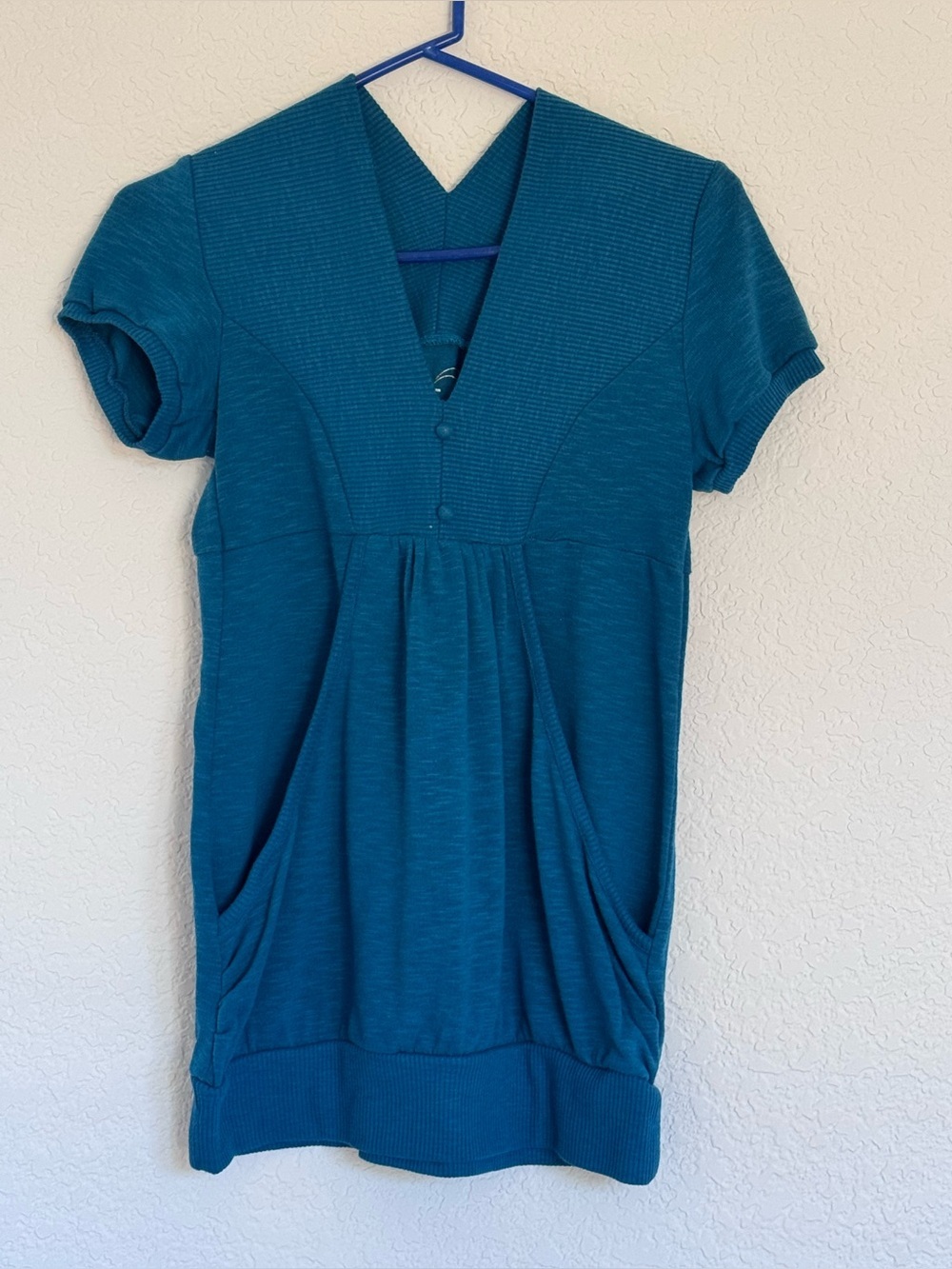 One Step vintage 2000s Teal Knit V-Neck Y2K babydoll top